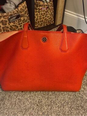 Tory Burch Red Pebbled Leather Tote